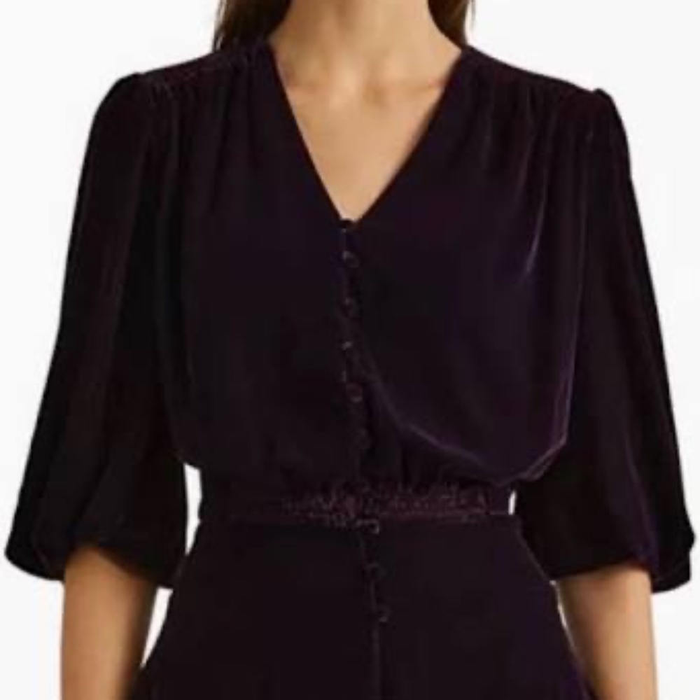 NWT Lauren Ralph Lauren Velvet Button Front Puff Sleeve Top 10